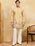 Magnificent Yellow Multi Thread Work Silk Haldi Wear Men's Kurta