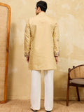 Magnificent Yellow Multi Thread Work Silk Haldi Wear Men's Kurta