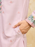 Pretty Pink Multi Thread Embroidery Silk Wedding Wear Men's Kurta