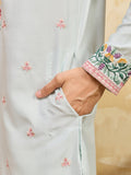 Amazing Sky Blue Floral Embroidery Silk Festive Wear Men's Kurta
