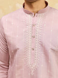 Fantastic Pink Embroidered Silk Event Wear Men's Kurta