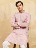 Fantastic Pink Embroidered Silk Event Wear Men's Kurta
