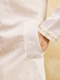 Beautiful White Sequins Work Silk Traditional Men's Kurta