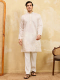 Beautiful White Sequins Work Silk Traditional Men's Kurta