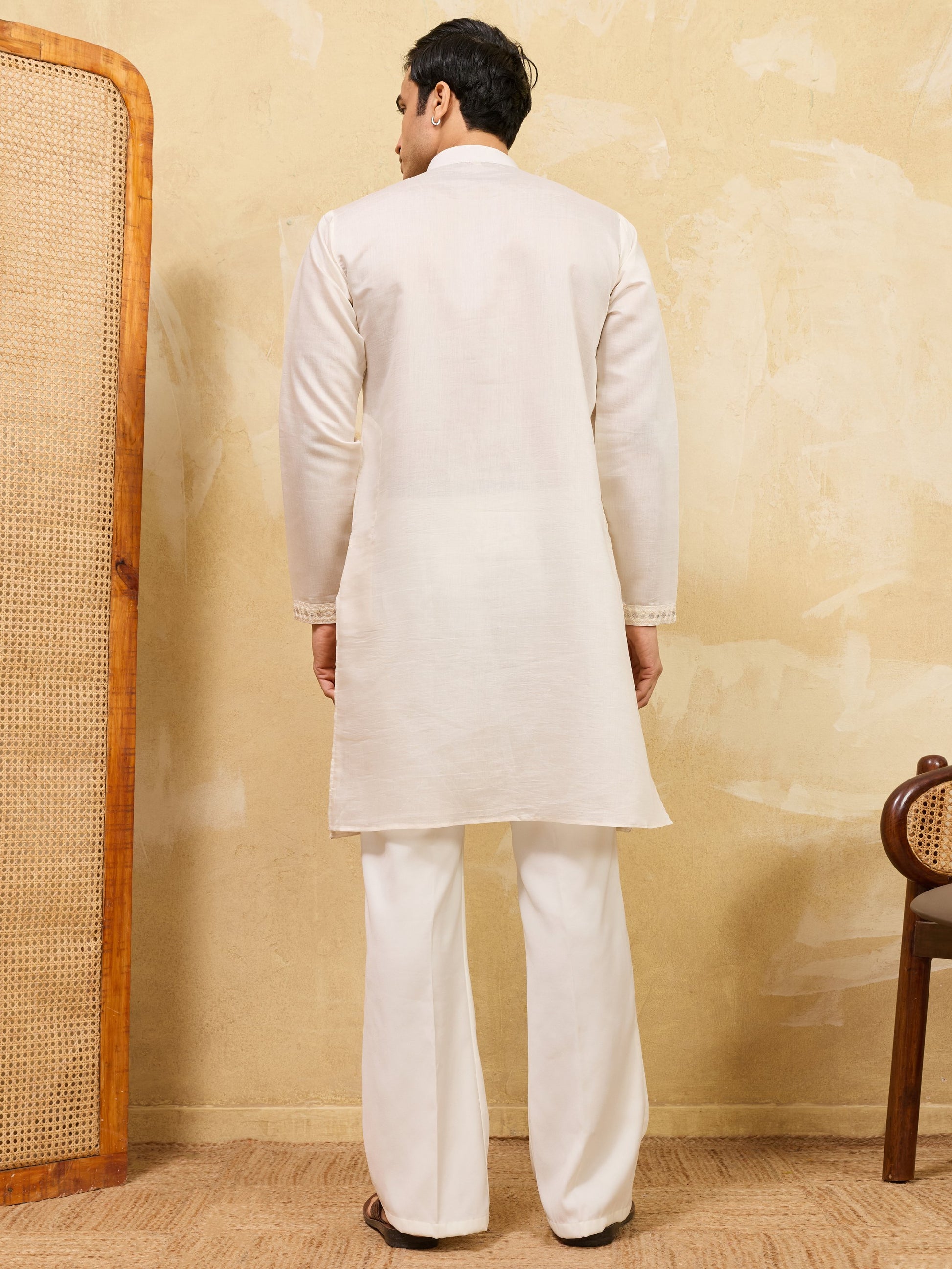 Beautiful White Sequins Work Silk Traditional Men's Kurta