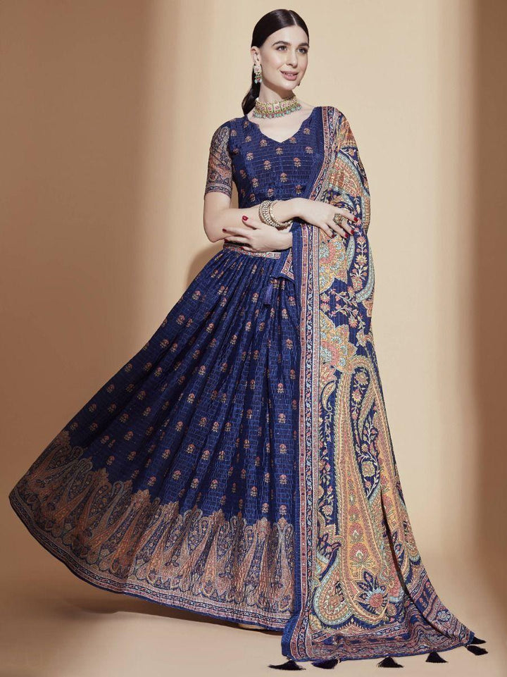 Blue Digital Printed Chinon Lehenga Choli With Dupatta