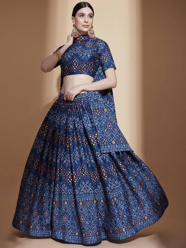 Blue Digital Printed Chinon Sangeet Wear Lehenga Choli