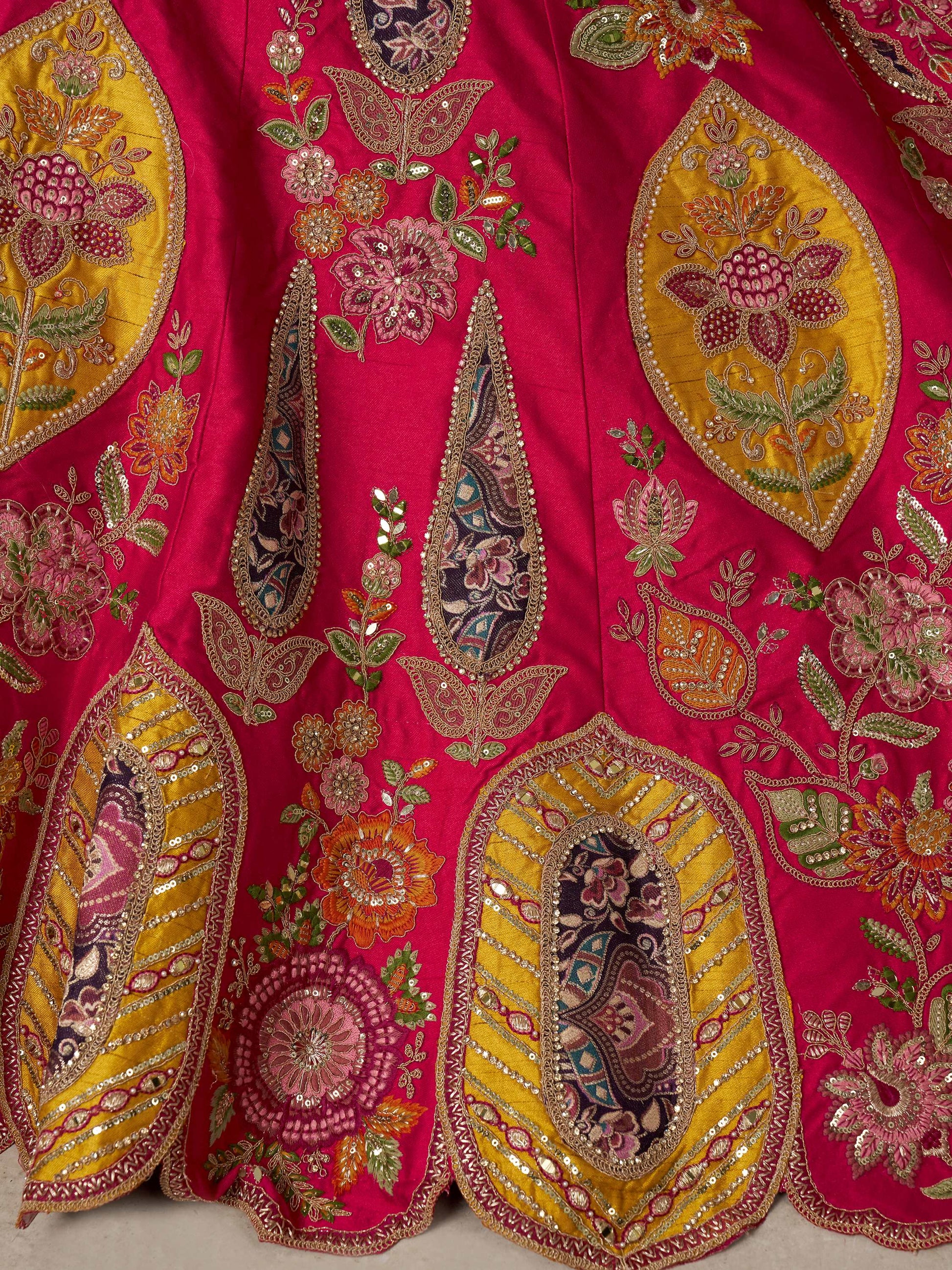 Stylish Rani Pink Embroidered Silk Wedding wear Lehenga Choli Wit Dupatta