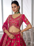 Stylish Rani Pink Embroidered Silk Wedding wear Lehenga Choli Wit Dupatta