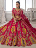 Stylish Rani Pink Embroidered Silk Wedding wear Lehenga Choli Wit Dupatta