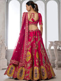 Stylish Rani Pink Embroidered Silk Wedding wear Lehenga Choli Wit Dupatta