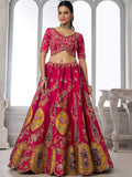 Stylish Rani Pink Embroidered Silk Wedding wear Lehenga Choli Wit Dupatta