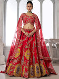 Elegant Red Embroidered Silk Wedding wear Lehenga Choli Wit Dupatta