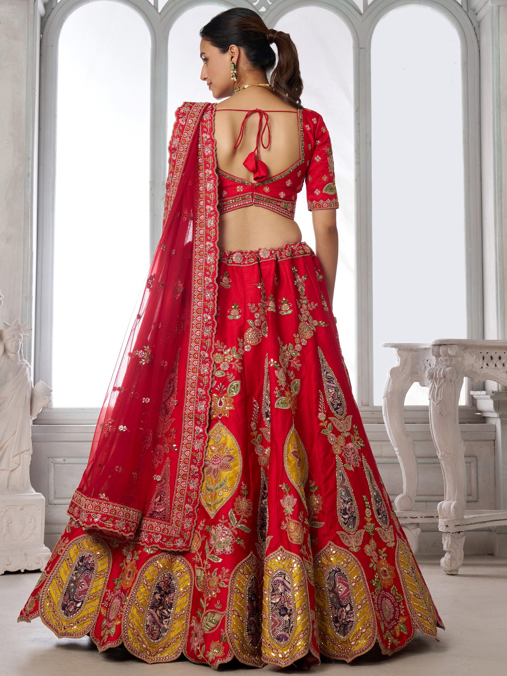 Elegant Red Embroidered Silk Wedding wear Lehenga Choli Wit Dupatta