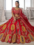 Elegant Red Embroidered Silk Wedding wear Lehenga Choli Wit Dupatta