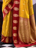 Majestic Mustard Yellow Zari Weaving Silk Traditional Saree With Blouse