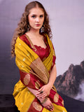 Majestic Mustard Yellow Zari Weaving Silk Traditional Saree With Blouse