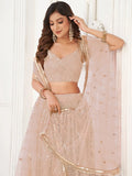 Enchanting Beige Thread Work Net Festivals Wear Lehenga With Dupatta