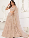 Enchanting Beige Thread Work Net Festivals Wear Lehenga With Dupatta