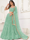 Striking Green Sequins Work Net Party Wear Lehenga Choli With Dupatta