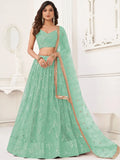 Striking Green Sequins Work Net Party Wear Lehenga Choli With Dupatta