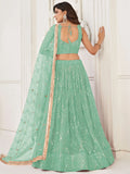 Striking Green Sequins Work Net Party Wear Lehenga Choli With Dupatta