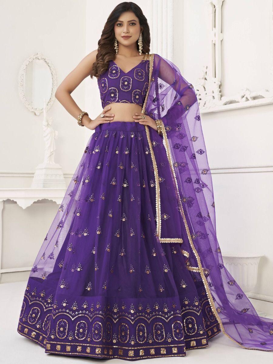 Bewitching Purple Sequins Net Sangeet Wear Lehenga Choli