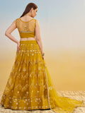 Phenomenal Mustard Yellow Thread Work Net Haldi Wear Lehenga Choli