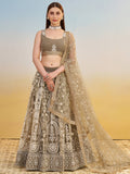 Elegant Brown Embroidered Net Wedding Wear Lehenga Choli With Dupatta