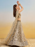 Elegant Brown Embroidered Net Wedding Wear Lehenga Choli With Dupatta