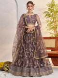 Attractive Mauve Thread Embroidery Net Reception Wear Lehenga With Blouse