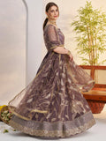 Attractive Mauve Thread Embroidery Net Reception Wear Lehenga With Blouse