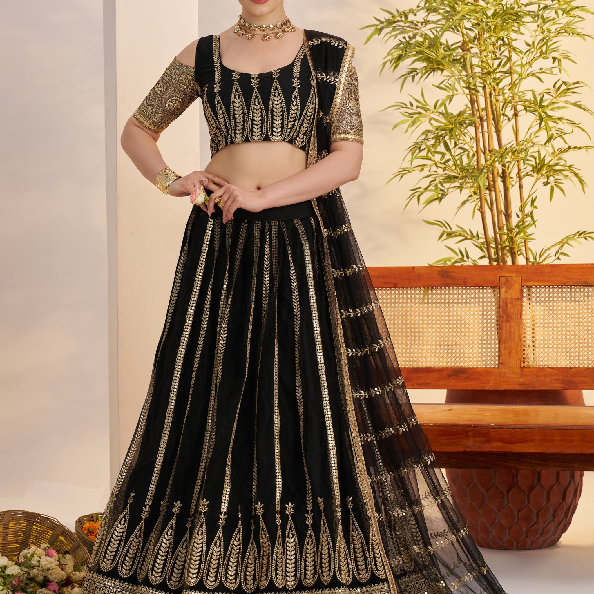 Amazing Black Sequins Net Sangeet Wear Lehenga Choli With Dupatta