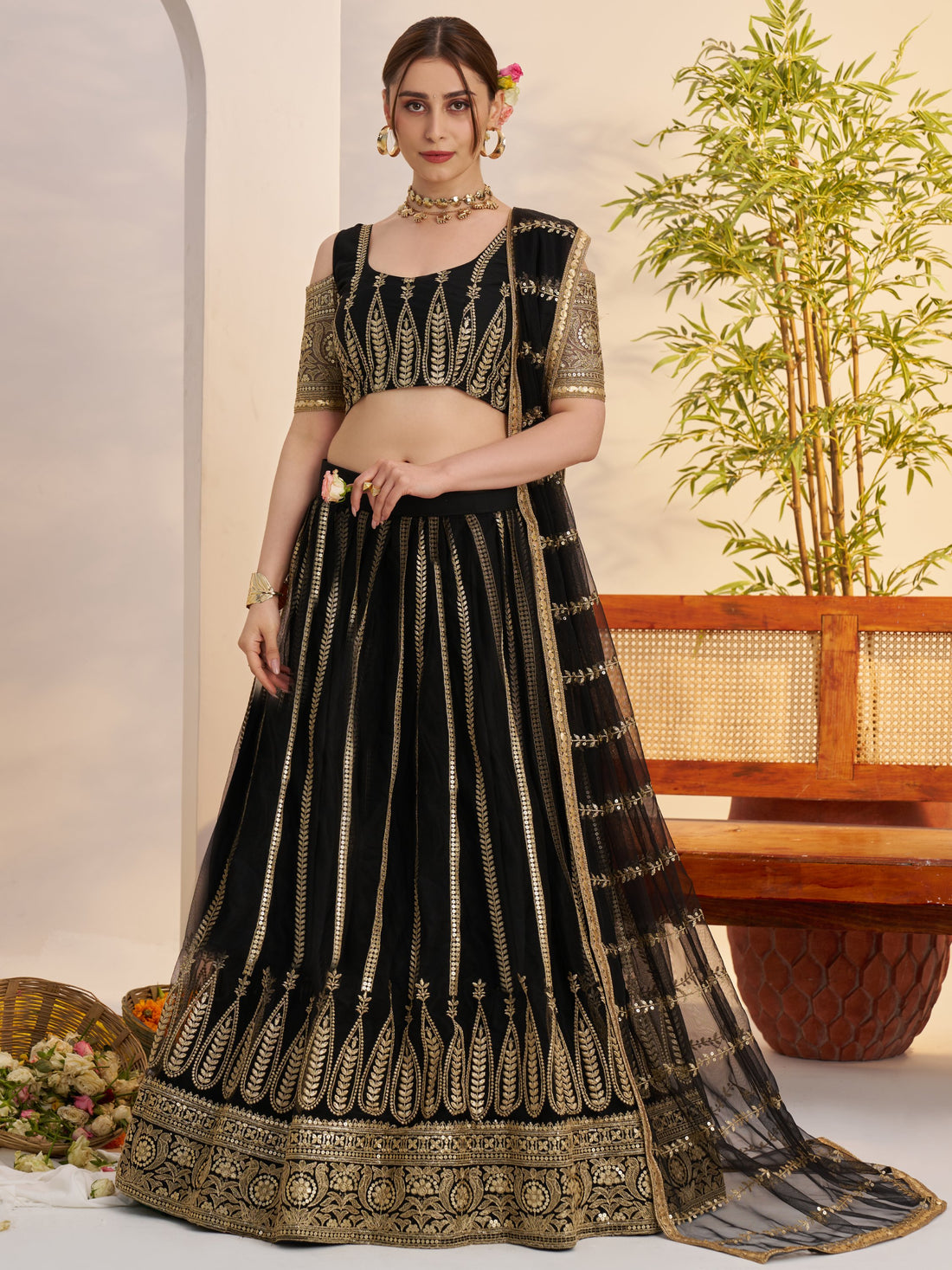 Amazing Black Sequins Net Sangeet Wear Lehenga Choli With Dupatta