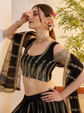 Amazing Black Sequins Net Sangeet Wear Lehenga Choli With Dupatta