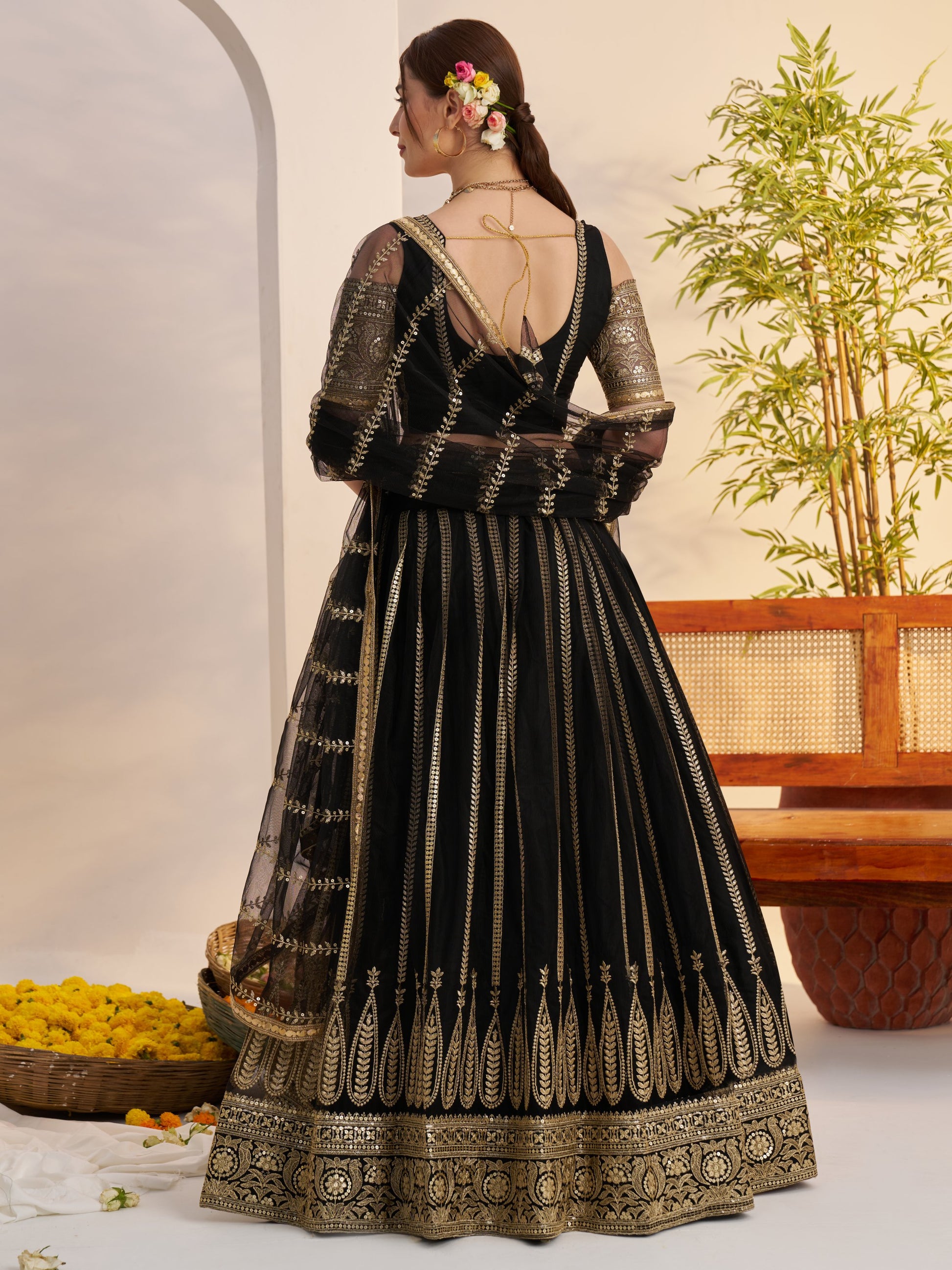 Amazing Black Sequins Net Sangeet Wear Lehenga Choli With Dupatta