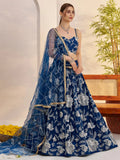 Adoring Teal Blue Floral Embroidery Net Engagement Wear Lehenga Choli