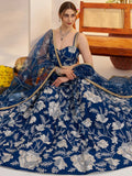 Adoring Teal Blue Floral Embroidery Net Engagement Wear Lehenga Choli