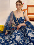 Adoring Teal Blue Floral Embroidery Net Engagement Wear Lehenga Choli