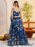 Adoring Teal Blue Floral Embroidery Net Engagement Wear Lehenga Choli