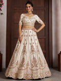 Adorable White Embroidered Silk Bridal Wear Lehenga Choli With Dupatta
