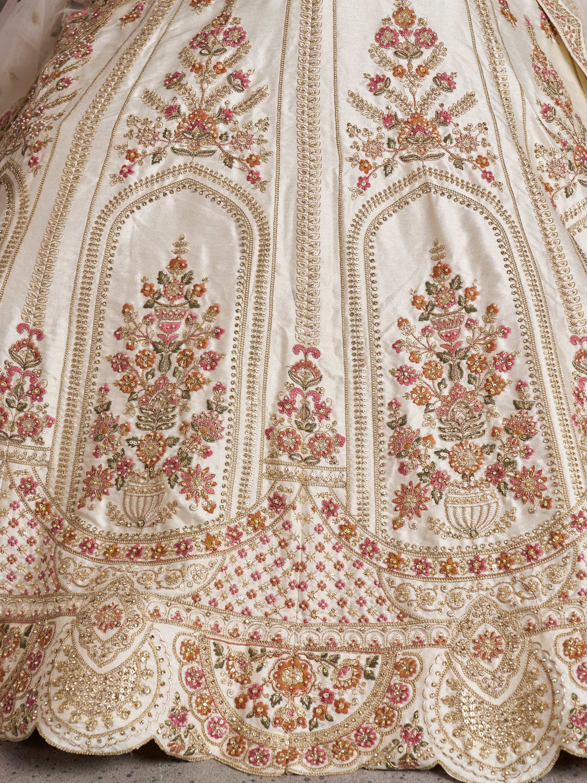 Adorable White Embroidered Silk Bridal Wear Lehenga Choli With Dupatta