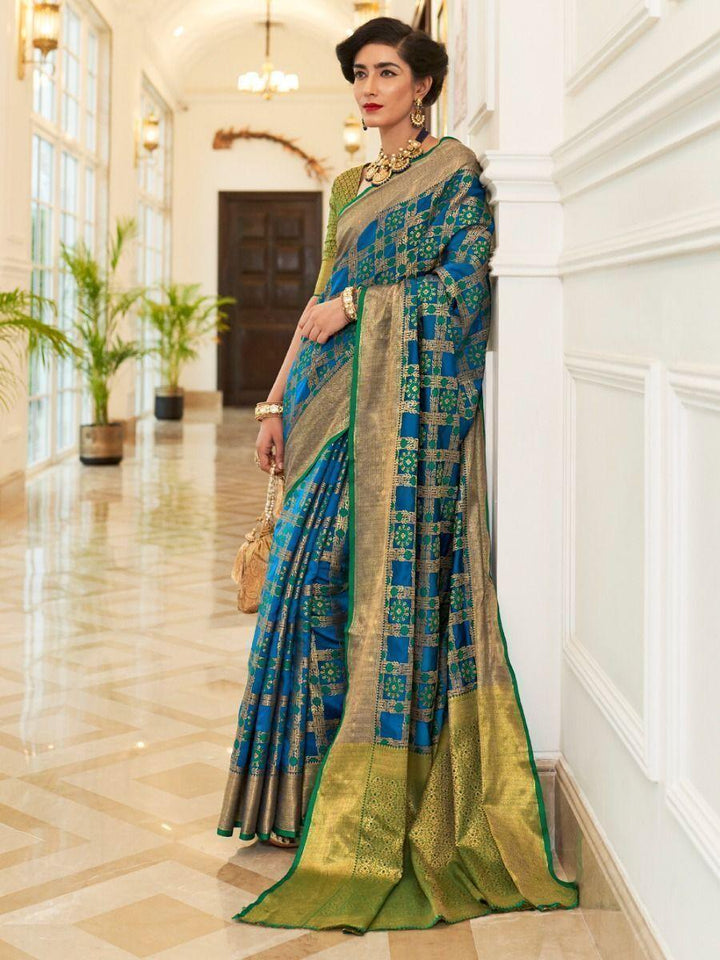 Amazing Blue Patola Woven Silk Wedding Wear Saree