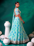 Radiant Aqua Blue Floral Print Silk Festival Wear Lehenga Choli