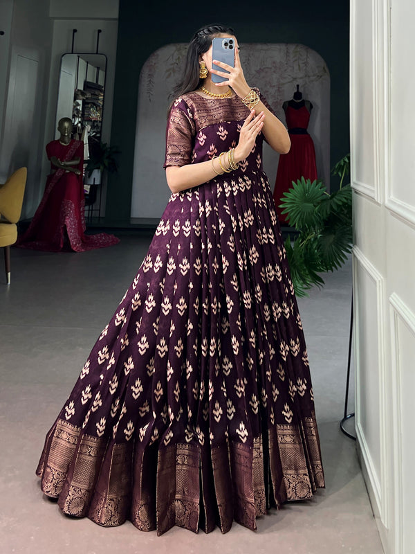 Majestic Purple Zari Woven Cotton Event Wear Gown