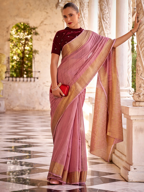 Beautiful Light Mauve Zari Weaving Tissue Silk Traditional Saree