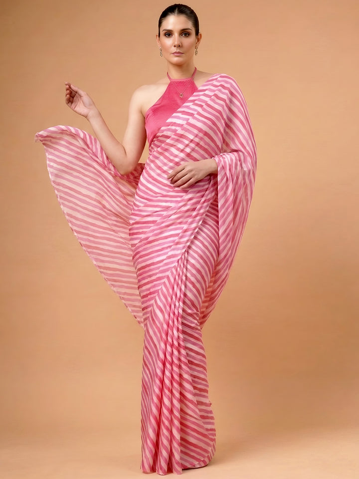 Charming Pink Printed Satin Party Wear Saree  with Blouse