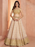Elegant Gold Embroidered Tissue Wedding Wear Lehenga Choli With Dupatta