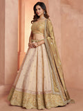 Elegant Gold Embroidered Tissue Wedding Wear Lehenga Choli With Dupatta
