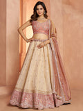 Impressive Peach Sequins Tissue Wedding Wear Lehenga Choli With Dupatta